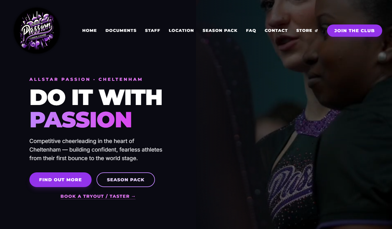 Screenshot of the Allstar Passion website homepage